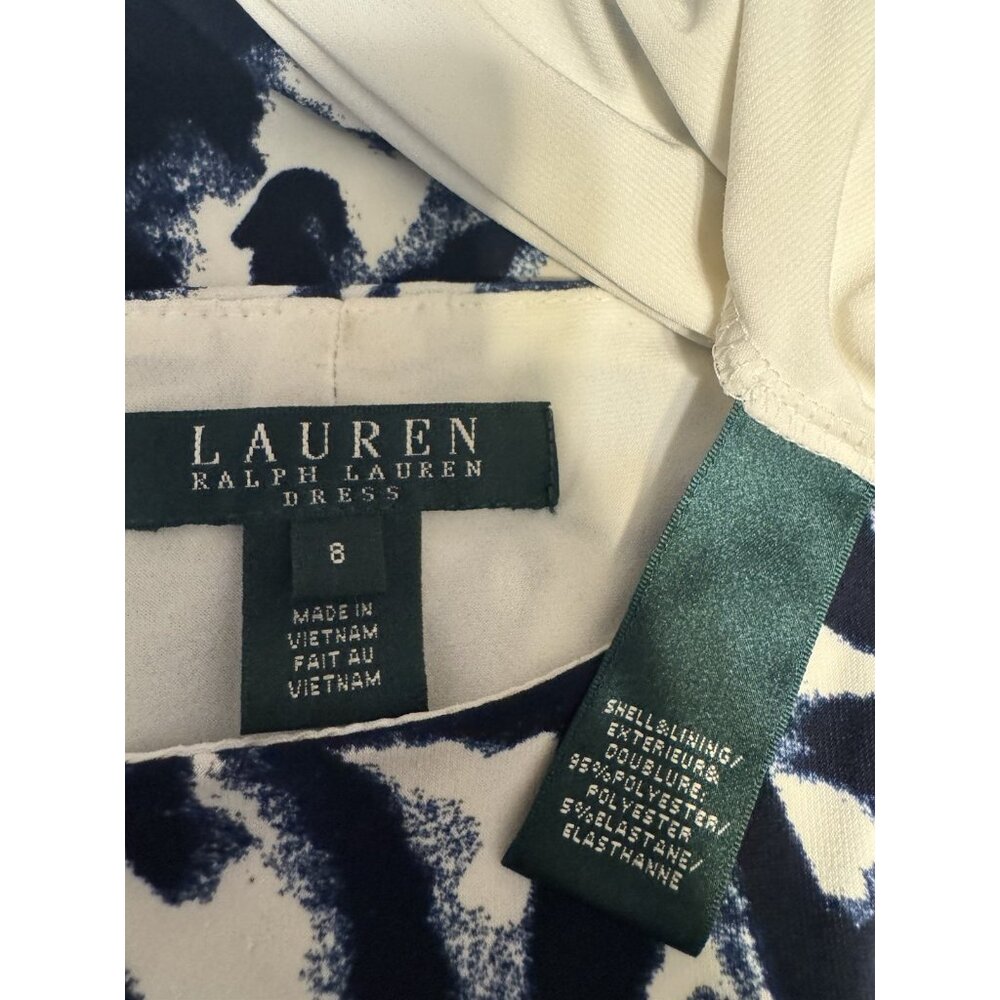 Ralph Lauren Dress 8 Stretch Sheath Blue Ivory Washable Knot Sleeveless NEW - Picture 9 of 13